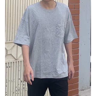 Áo thun oversize Gu Form Boxy Basic trơn màu (Trắng/Xám )