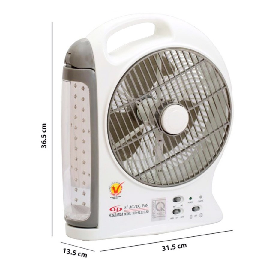 QUẠT HỘP TÍCH ĐIỆN AC/DC HJD-101 LED - 8 INCH
