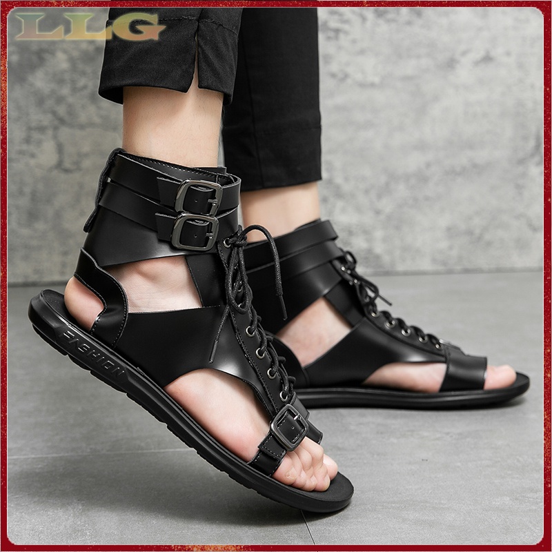 Giày Sandal Bằng Da Cao Cổ Phong Cách Hong Kong Cổ Điển Chống Trượt Thời Trang Mùa Hè Cho Nam