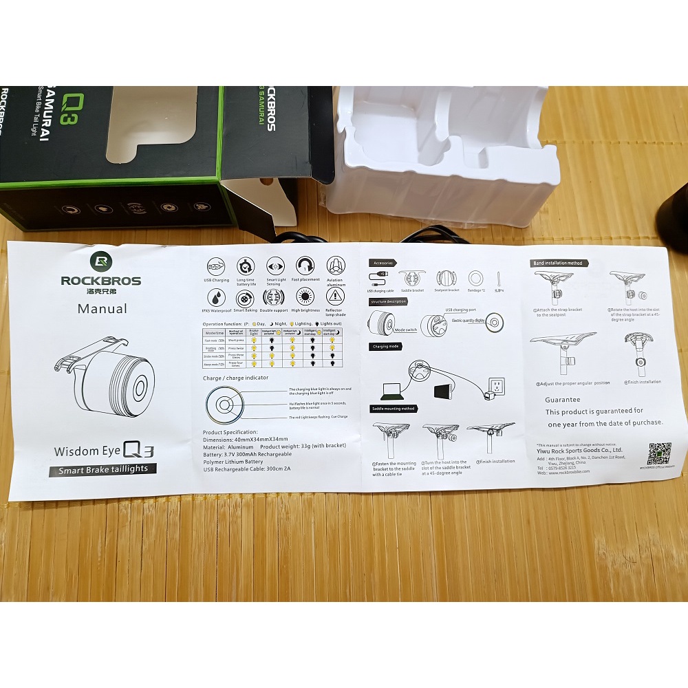 Đèn hậu xe đạp Rockbros Q3, đèn thông minh có nhiều cảm biến