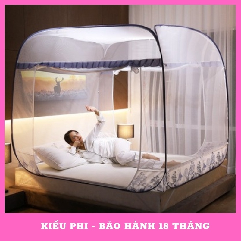 Màn chụp tự bung người lớn gấp gọn Kiều Phi - Mùng ngủ có chân viền cao cấp 1m2 1m6 1m8 2m2 thông minh