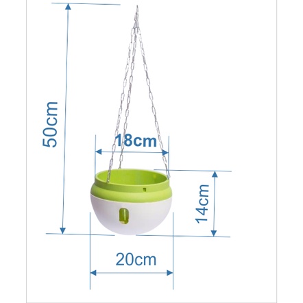 (18x14cm) Chậu nhựa tròn treo tự dưỡng dây xích size 1_Chậu nhựa treo trồng hoa thông minh_Chậu thủy sinh