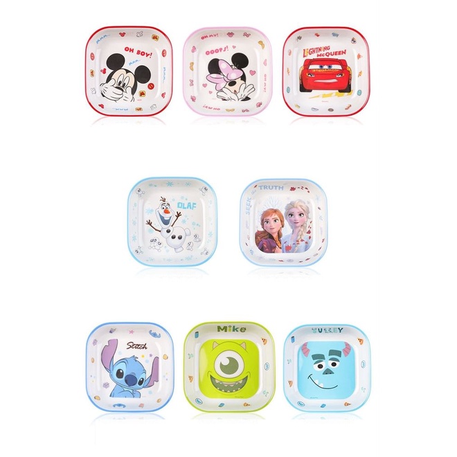 Đĩa Dĩa ăn dặm Melamine vuông Disney cho bé Elsa Frozen Car Mickey Minnie Princess kiểu mới 2022