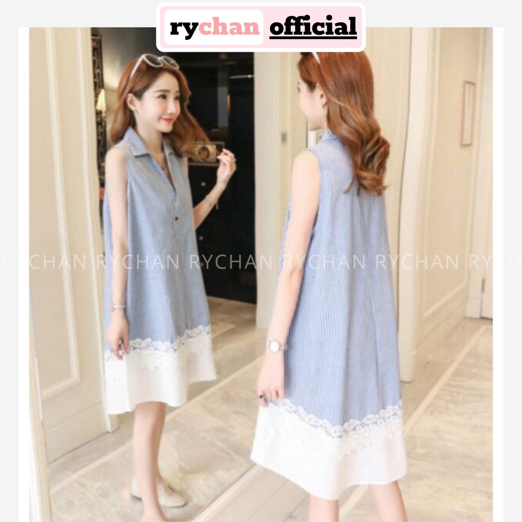 DX545 - Đầm Xòe Sọc Lai Voan Sát Nách