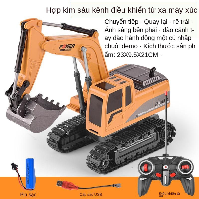 Máy xúc hợp kim điều khiển từ xa mô phỏng đồ chơi trẻ em đào điện không dây xây dựng xe cậu bé