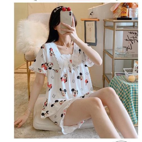 Bộ Đồ Ngủ Nữ Quần Áo Cộc Tay Mặc Ở Nhà Mùa Hè Đi Chơi BĐN24