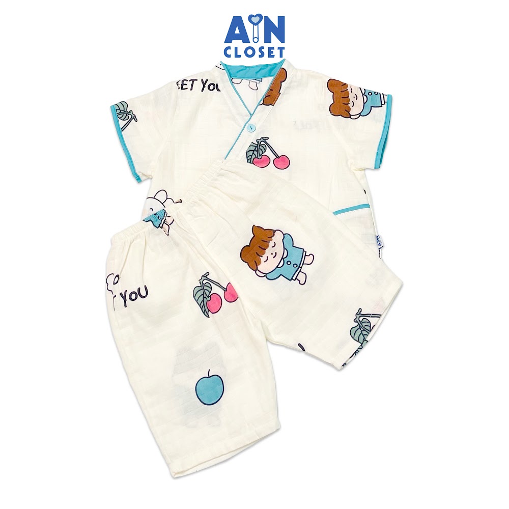 Bộ quần áo lửng bé gái họa tiết Thỏ Trắng Conny xô sợi tre - AICDBG87HC7Y - AIN Closet