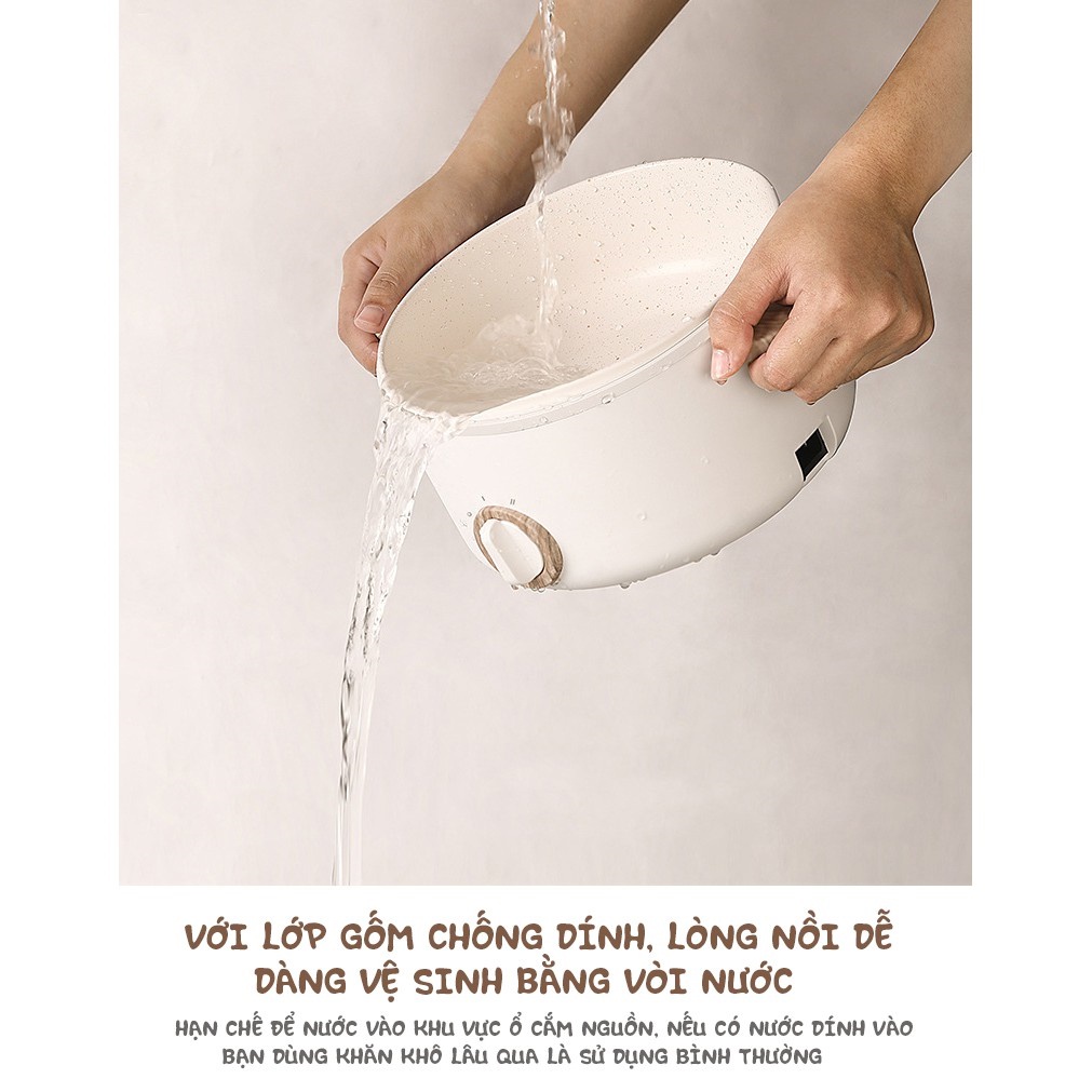 Nồi điện đa năng mini, nồi lẩu điện nhỏ gọn tráng men chống dính cao cấp ANKALE 1,5L dành cho 1-2 người ăn