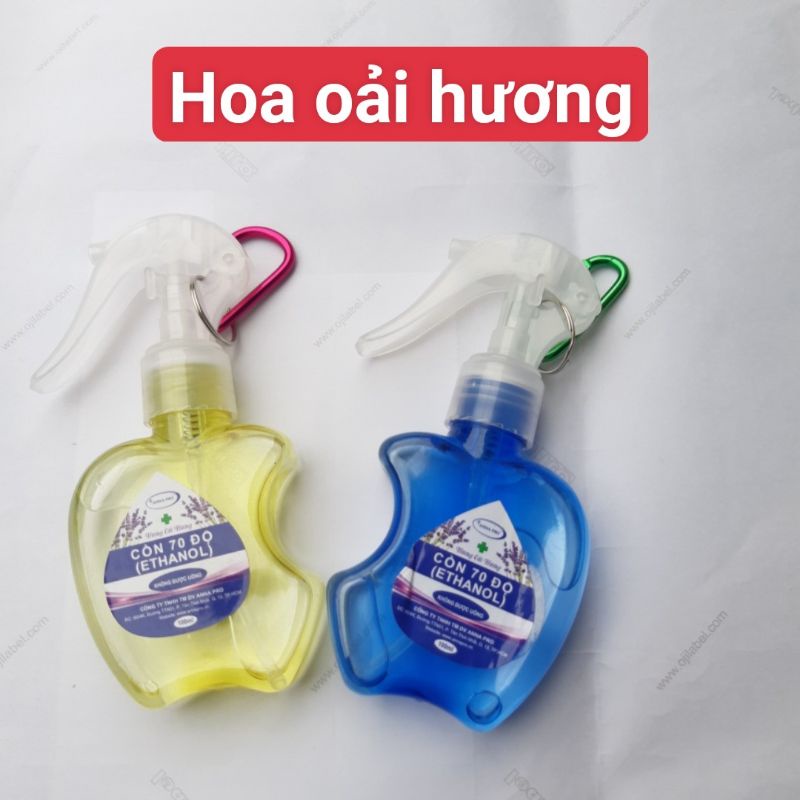 Cồn YTe Hương Bạc Hà xịt khuẩn 70_ 90đo hình quả táo có móc khóa tiện lợi cho học sinh . chai 100ml