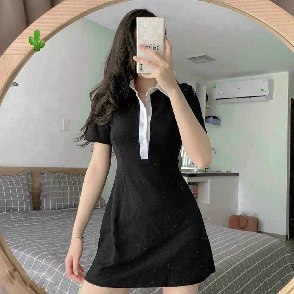 đầm thun tixi xòe nhẹ cổ trụ ngắn tay