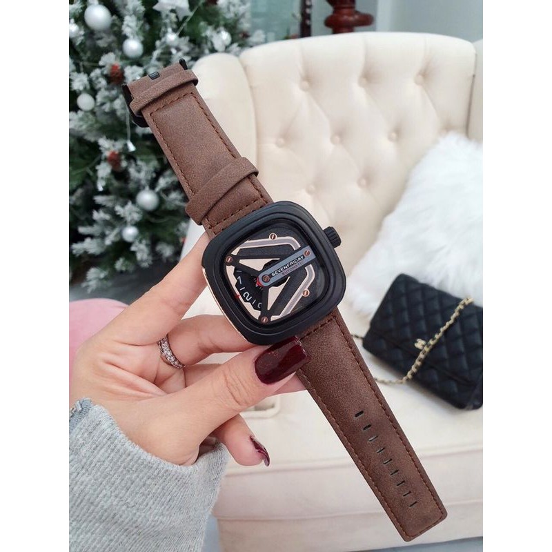 Đồng hồ nam Friday dây da mặt vuông đẹp chính hãng chạy pin Tony Watch 68