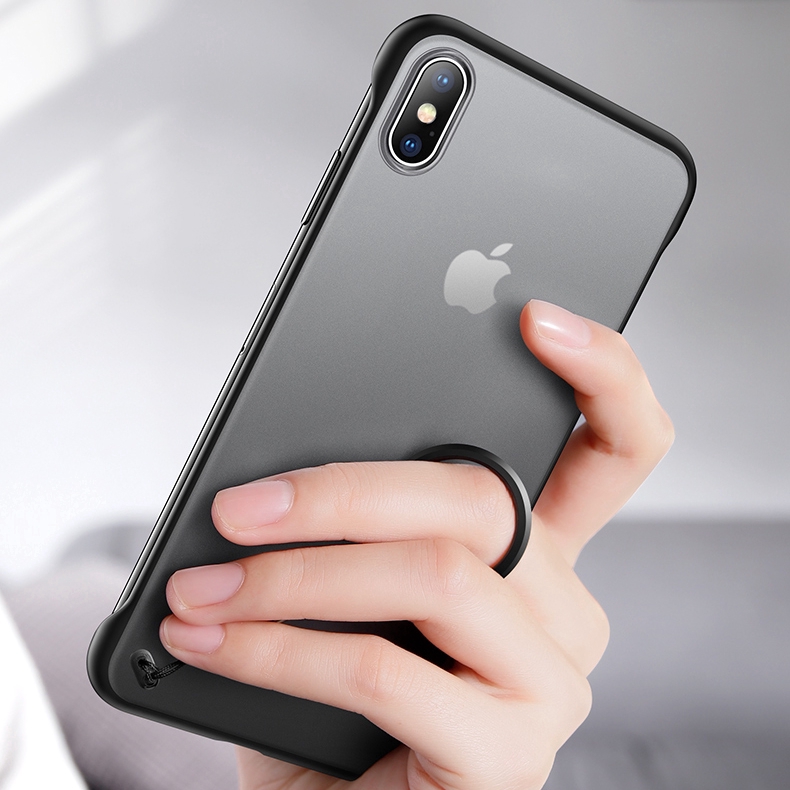 Ốp điện thoại nhám siêu mỏng không khung+vòng nhẫn cho iphone 6s 7 8 Plus XR XS MAX