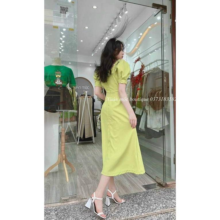 Đầm váy nữ maxi xanh họa tiết ngực xếp li nhẹ dáng xòe siêu xinh phù hợp cho các tình yêu đi dự tiệc