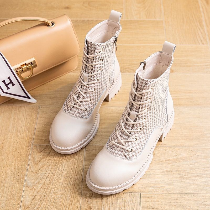 Boot Nữ Kẻ Sọc Cổ Cao Gót Thấp 3CM