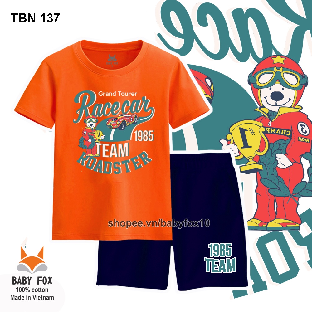Bộ thun bé trai size nhỏ, trung, đại 100% cotton loại tốt, thương hiệu BABY FOX, hình xe hơi d