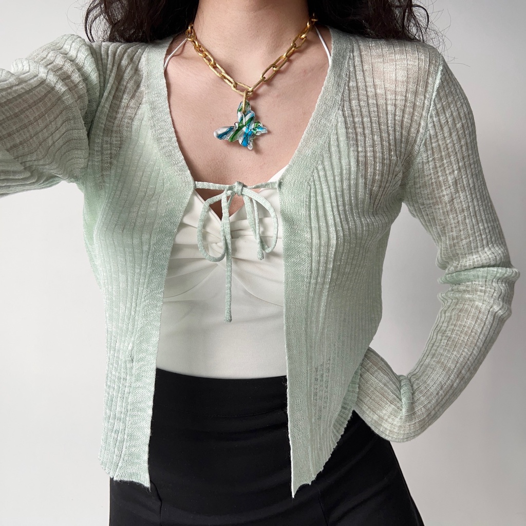 Áo khoác cardigan ZHELIHANGFEI dệt kim chống nắng cột dây phong cách Âu Mỹ