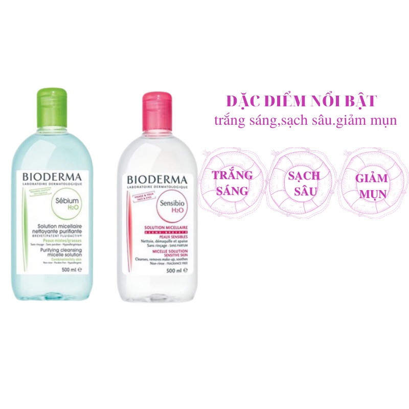 Nước tẩy trang bioderma 500ml tẩy trang da nhạy cảm xanh hồng Sensibio H20 500ml | BigBuy360 - bigbuy360.vn