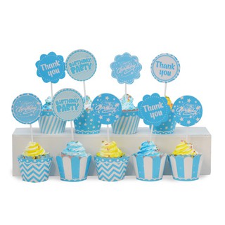 Tem Cắm 12 cái và Tem Quấn Bánh Cupcake 12 cái Nhiều Chủ Đề Phụ kiện trang trí bàn tiệc sinh nhật cho bé happy birthday