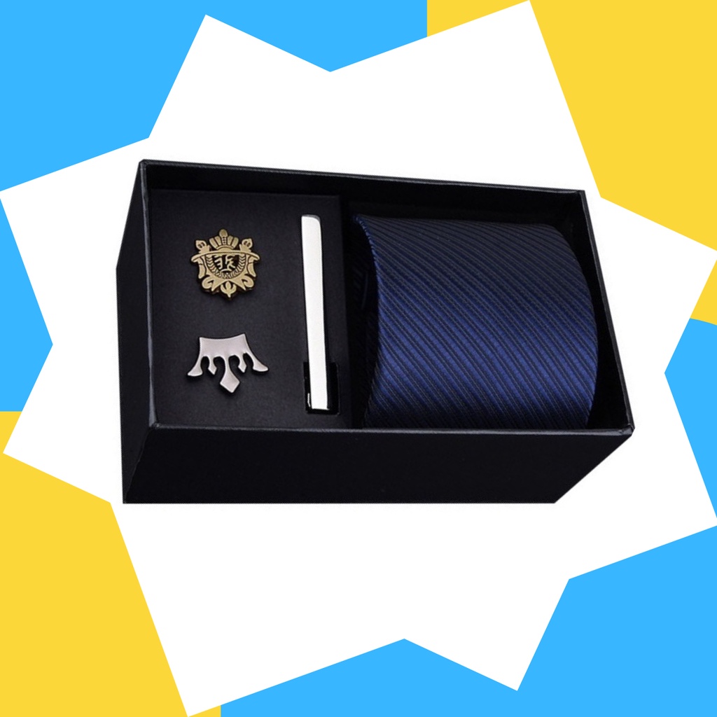 Set cà vạt bản to 8cm làm quà tặng cho Nam gồm cà vạt, kẹp cà vạt, ghim cài áo đóng hộp lịch sự CCV-13
