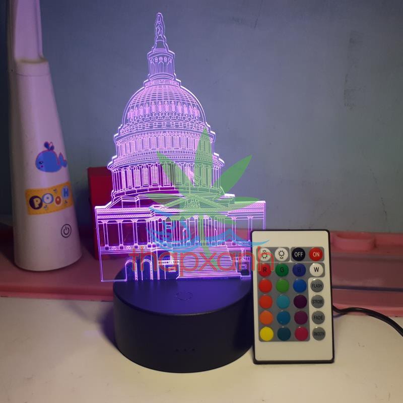 Đèn ngủ, Đèn trang trí Led 3D, Đèn ngủ 16 màu mini có điều khiển Tòa nhà Capitol