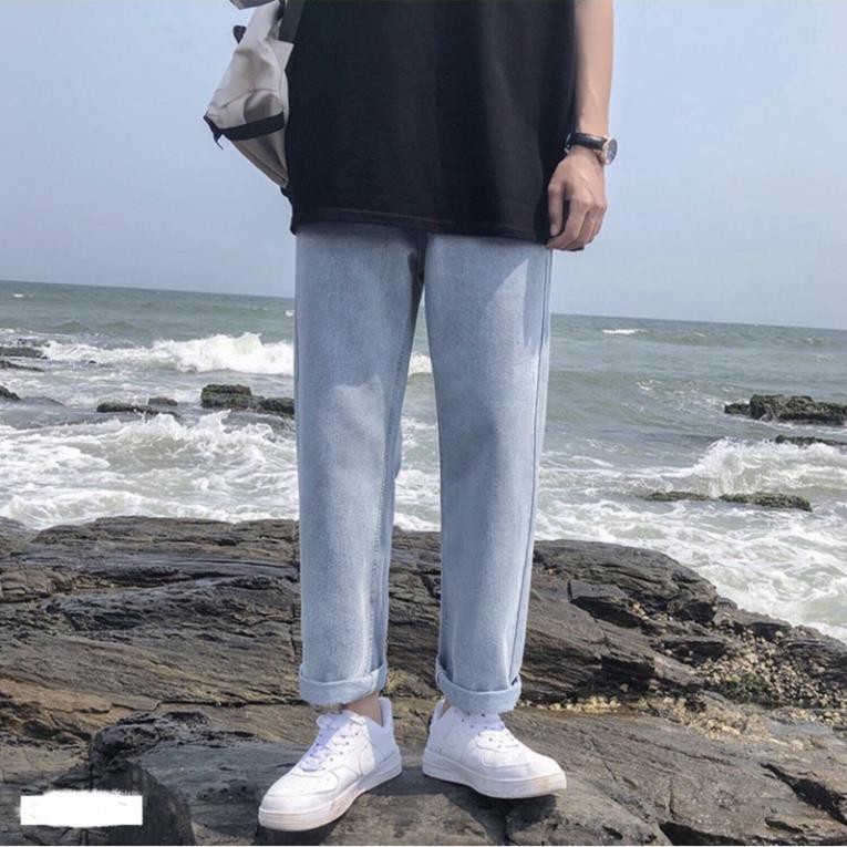 Quần Jean Nam, Quần Baggy Nam Trơn Xanh Ống Suông Rộng Hàn Quốc Quần Kakki Nam TR01