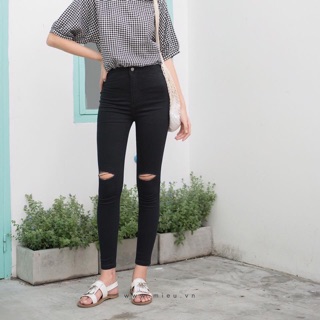 Quần jeans - Quần jeans đen rách gối nữ - Thời trang nữ - Tashop 20