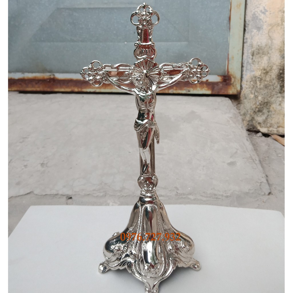 Thánh giá bằng đồng mạ bạc cao 32cm, tượng thánh giá có đế đồng, mẫu thánh giá bằng đồng