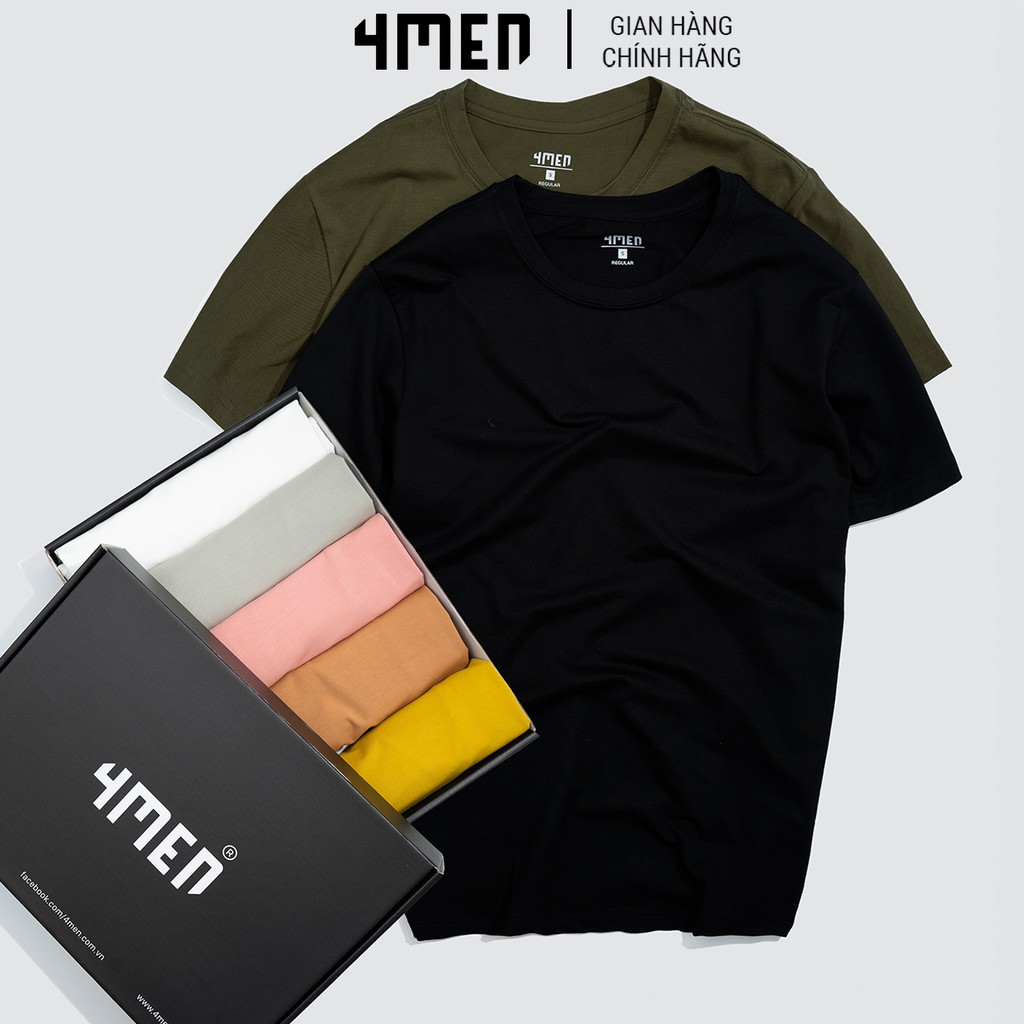 Áo thun nam trơn 4MEN AT051 cổ tròn, ngắn tay, form suông, vải cotton đẹp dày dặn, mềm mịn, co giãn, thoáng mát | BigBuy360 - bigbuy360.vn