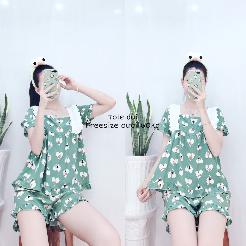 Đồ Bộ Nữ Pijama Lụa Tole Tay Ngắn Quần Đùi Mặc Nhà Đáng Yêu | BigBuy360 - bigbuy360.vn