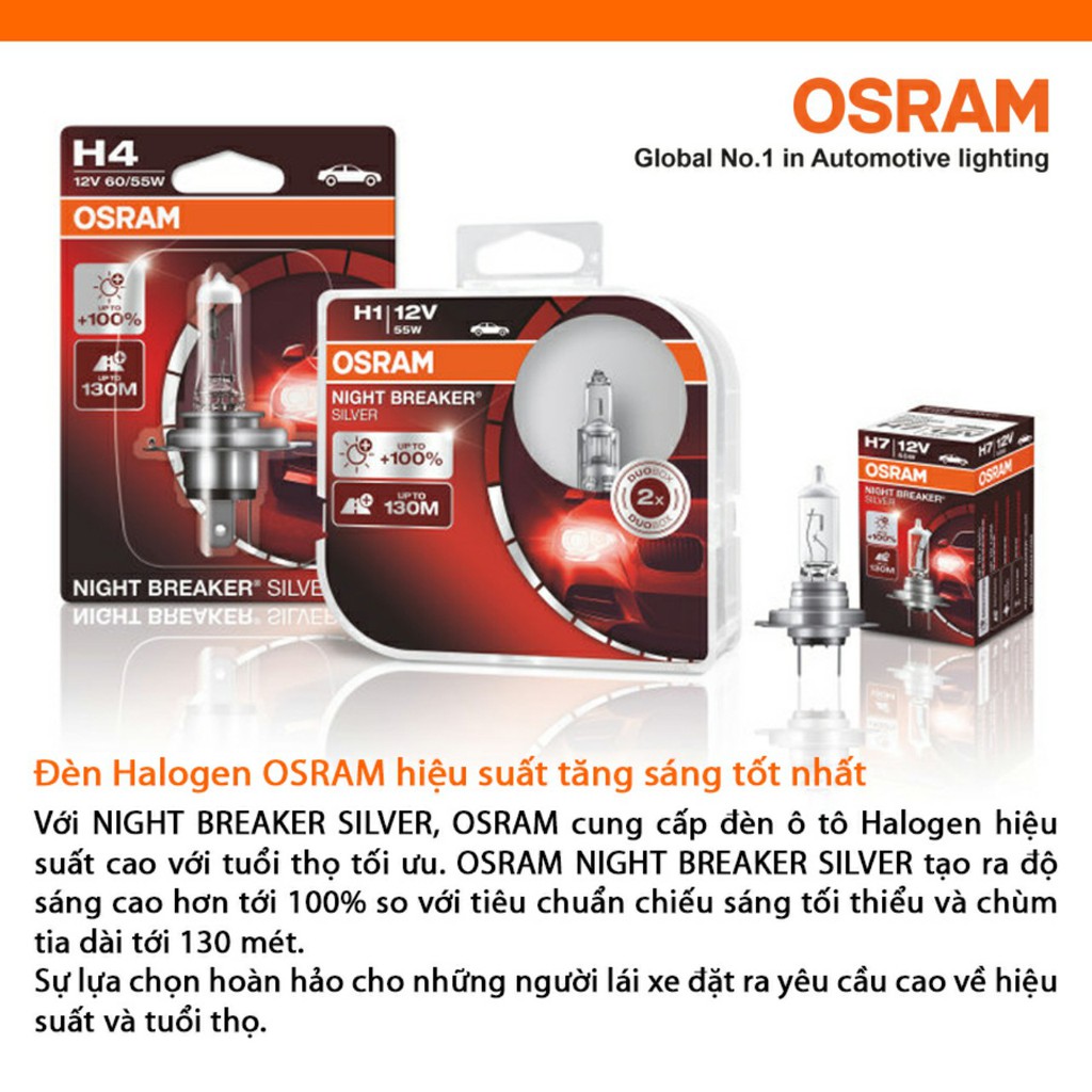 Bóng Đèn Halogen Tăng Sáng 100% OSRAM NIGHT BREAKER SILVER H4 12v 60/55w