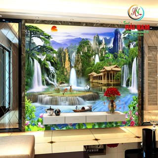 Tranh dán tường 3D mệnh mộc VẢI LỤA  phủ kim sa (kích thước theo yêu cầu)
