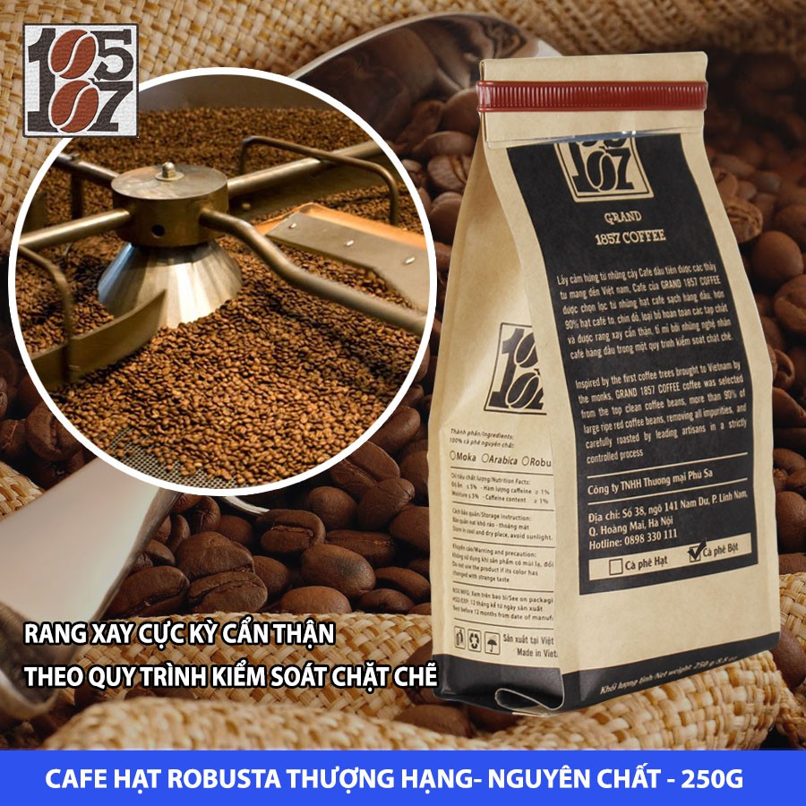 1kg Cà phê Robusta Hạt ❤️️ FREESHIP ❤️️ nguyên chất thượng hạng không pha trộn tẩm ướp hương liệu - grand 1857 coffee