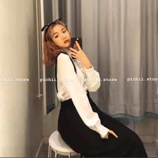 ORDER Set sơ mi & yếm váy dáng dài ullzang