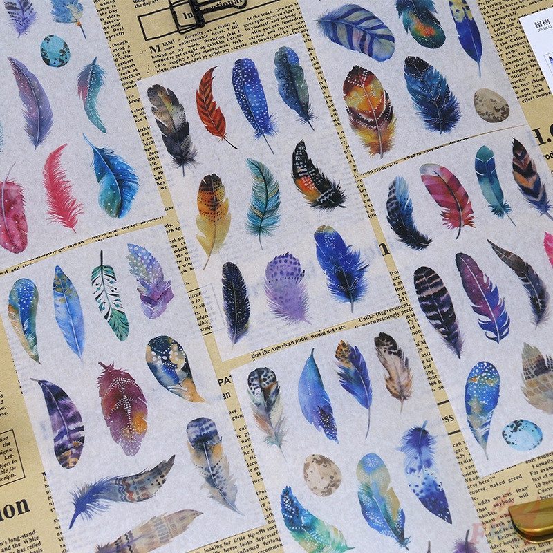 &gt; Ready Stock &lt;❉ Original Fashion Giấy và decal dán tường ❉6Sheet/set Colorful Dream Feather Decals Stickers