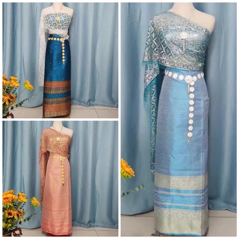 Set trang phục truyền thống Thái Lan 3 mảnh phối nhiều màu.