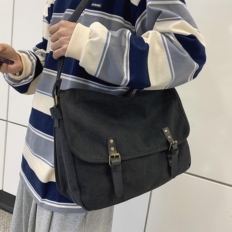 Túi Đeo Vai Vải Canvas Cỡ Lớn Kiểu Harajuku Nhật Hàn Cá Tính Cho Nam