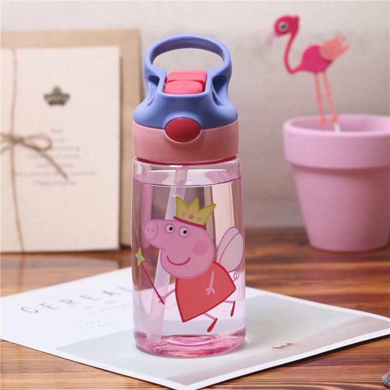 Bình Đựng Nước Bằng Nhựa Hình Heo Peppa Peppa Có Ống Hút Chống Sốc Cho Học Sinh Tiểu Học