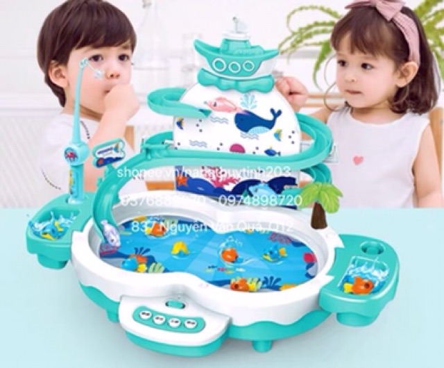 [Cá bay, nước thật] Hộp đồ chơi câu cá nước thật kèm cá bay cầu tuột cực đẹp dành cho bé