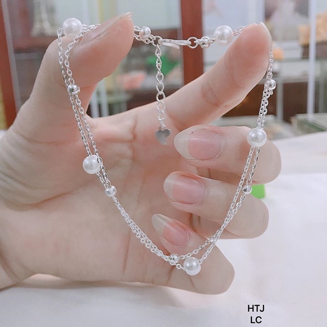 LẮC CHÂN NỮ DÂY KÉP KÈM TRAI NHÂN TẠO- TRANG SỨC BẠC