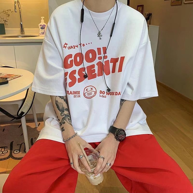 Áo Thun Ngắn Tay Dáng Rộng In Chữ Thời Trang Mùa Hè Dành Cho Nam Sinh