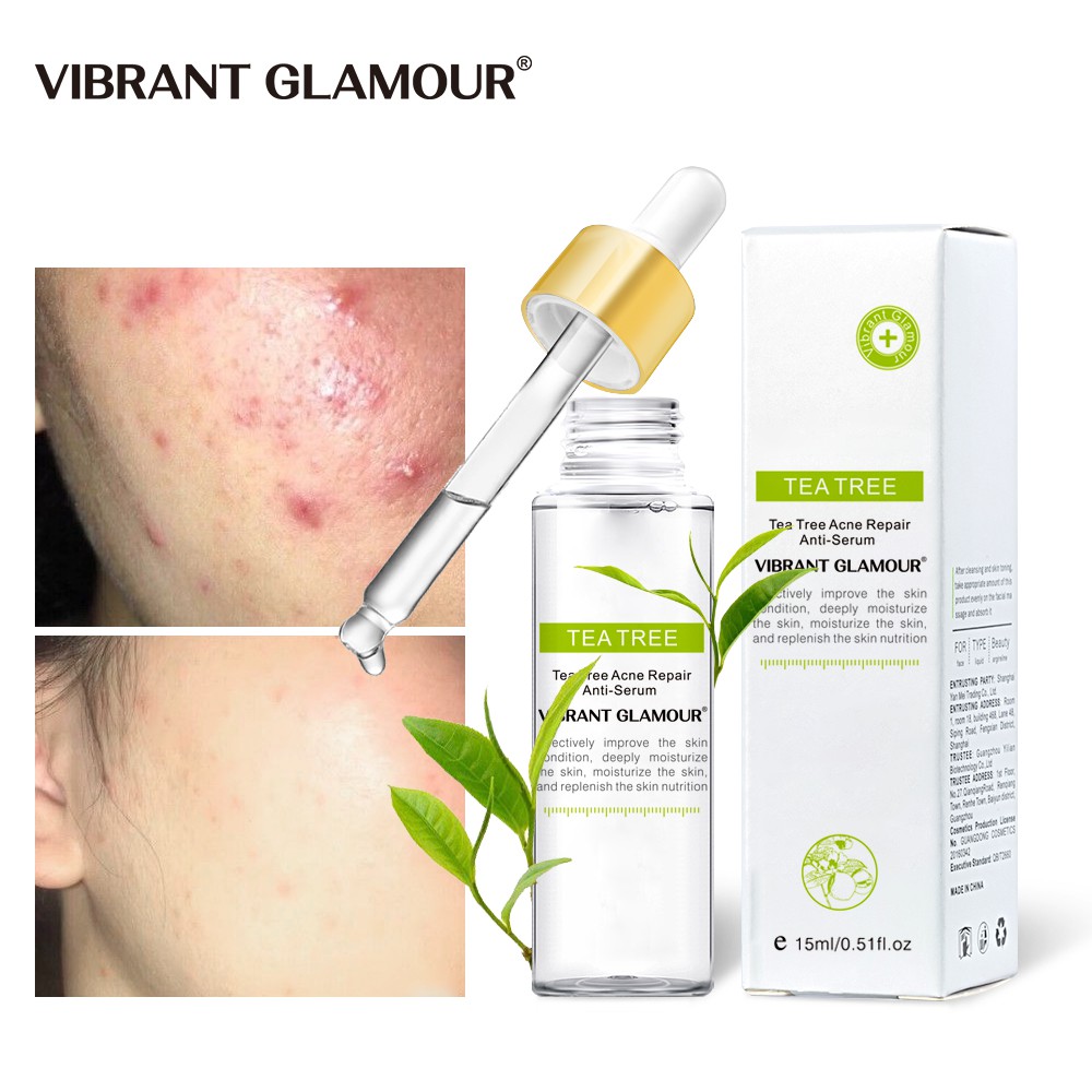 Serum VIBRANT GLAMOUR Vitamin C Axit Salicylic Chiết Xuất Cây Trà Giảm Mụn Trứng Cá Mờ Thâm Sẹo Nhỏ Lỗ Chân Lông 15ml