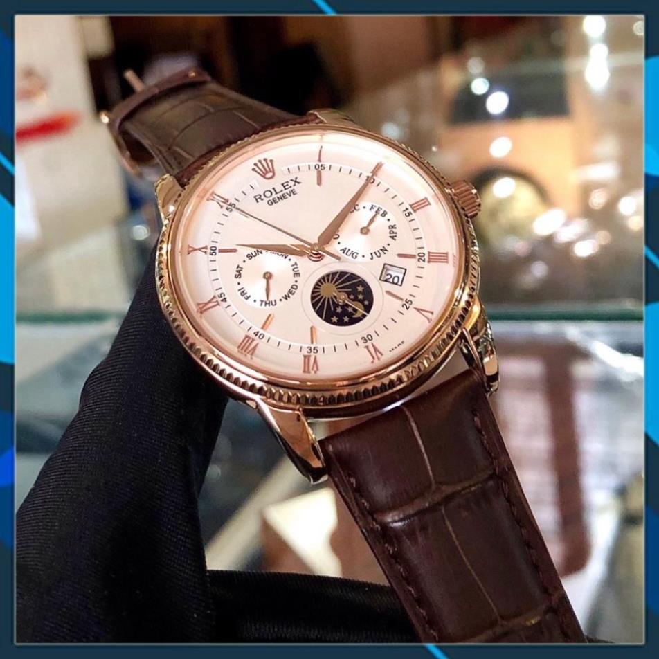 Đồng hồ Nam V789, mẫu 6 kim đính đá mặt trắng, nhiêu màu lựa chọn, dây da, dòng cơ Automatic size 40mm , Đồng hồ thật gi