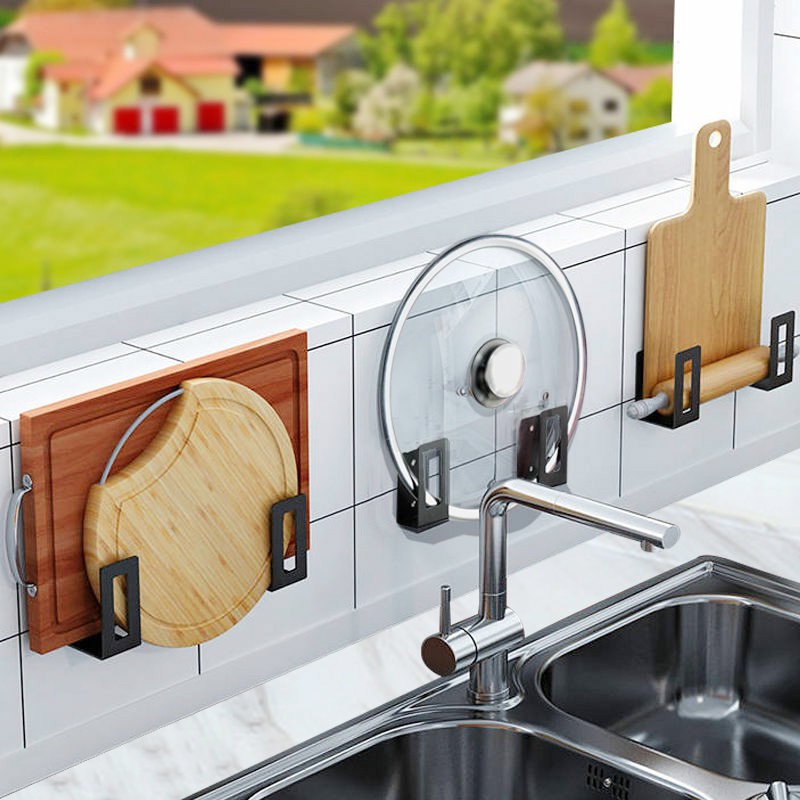 Giá Cài Thớt. Cài Vung Nồi Dán Tường Inox 304 Không Cần Khoan Đục, Tặng Keo Dán Tường Siêu Dính Siêu Chịu Tải MKS018KS