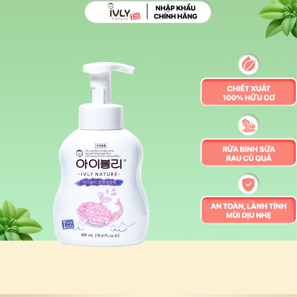 Nước rửa bình sữa cho bé Hàn Quốc IVLY NATURE dạng bọt chiết xuất từ thiên nhiên dung tích 500ml ivly001