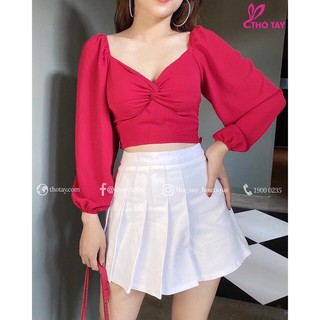 Áo voan croptop xoắn ngực tay phồng phông cách TTSLA0010