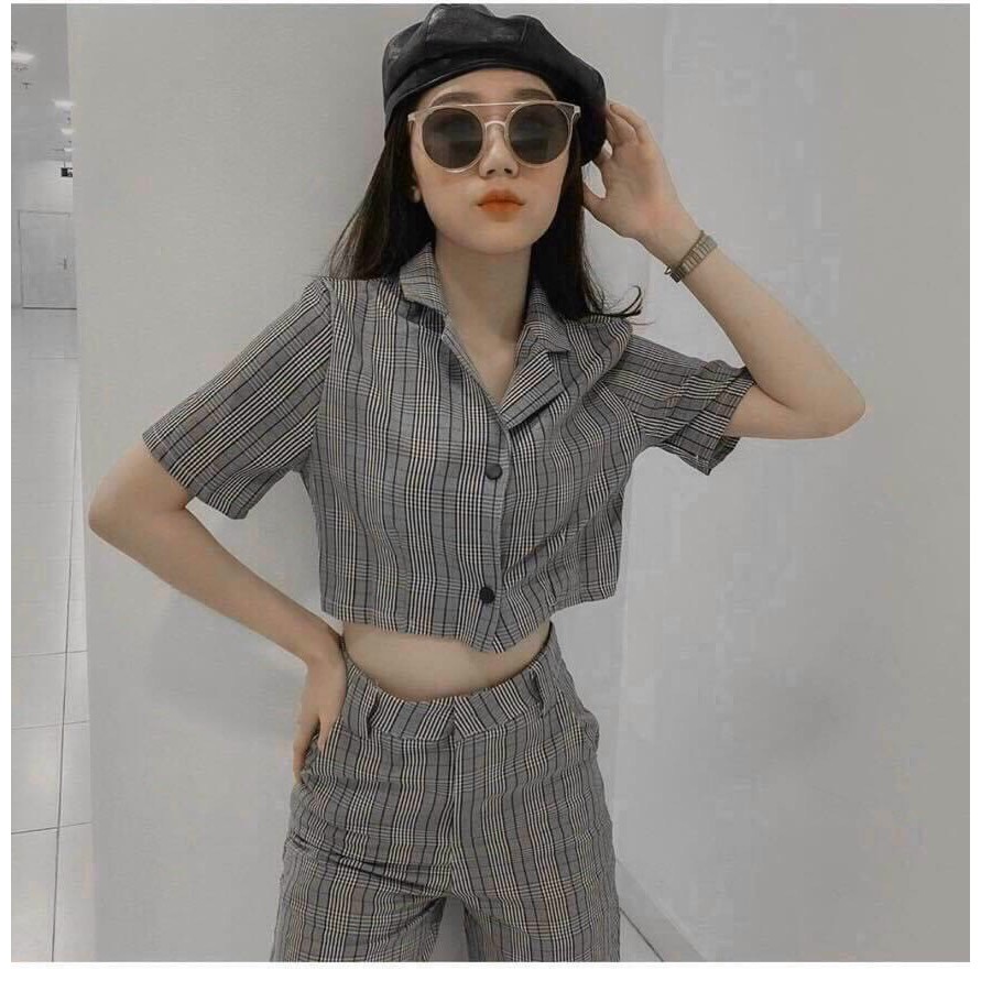 Sét bộ croptop áo kiểu cổ vét stype TTSA0991