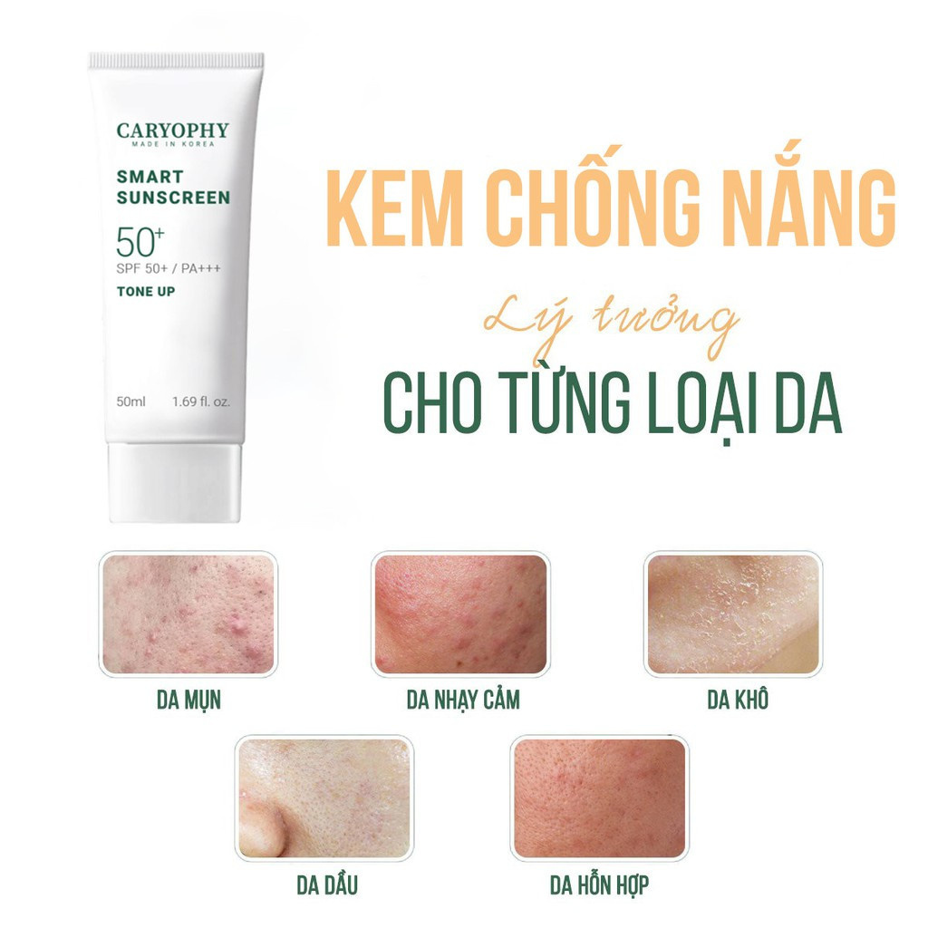 Bộ 3 Chống Nắng Phục Hồi Da Tổn Thương Caryophy ( kem chống nắng 50ml + Tẩy Trang 500ml , Sữa rửa mặt 150ml )