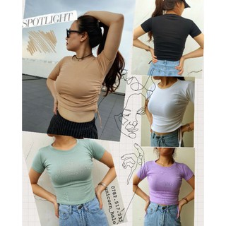 Áo Croptop Rút Dây Thể Thao Thun Ôm Body Trơn Tay Ngắn Trắng / Đen / Tím / Xanh ACR004