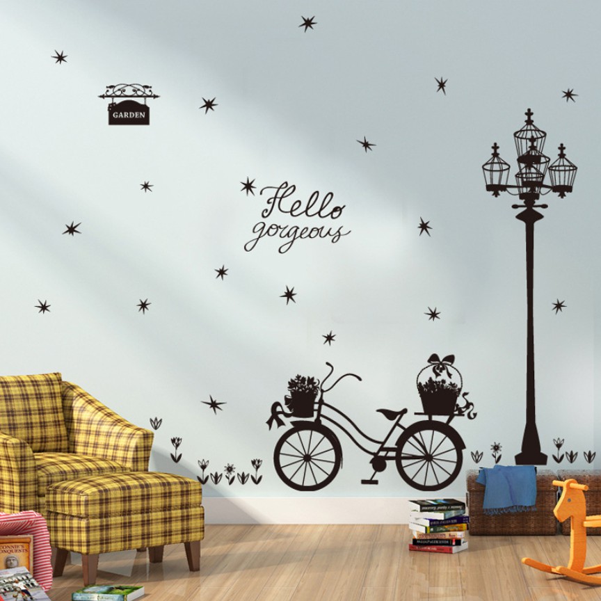 Decal Dán Tường Hình Xe Đạp - Trang Trí Decor Phòng Ngủ, Phòng Khách - Min STORE