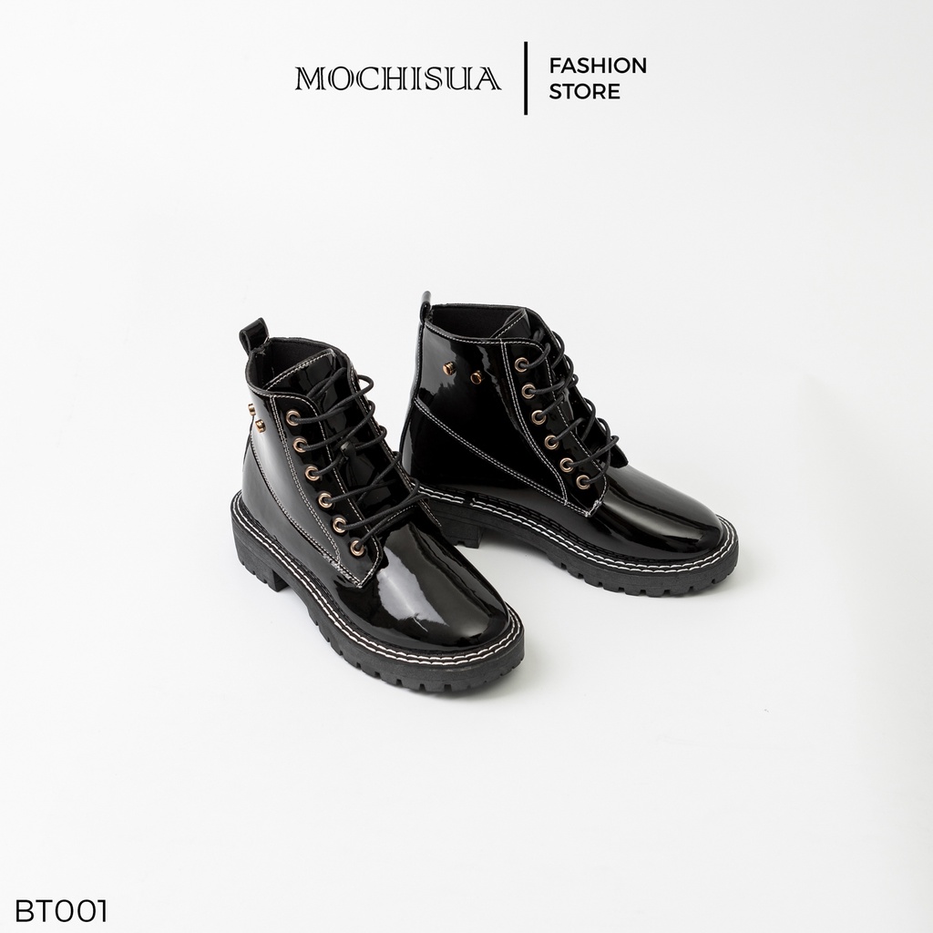 BT001 Boots Đen Da Bóng Thời Trang Phong Cách Punk Gothic